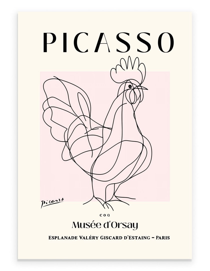 Picasso inspired rooster line art print in minimalist style