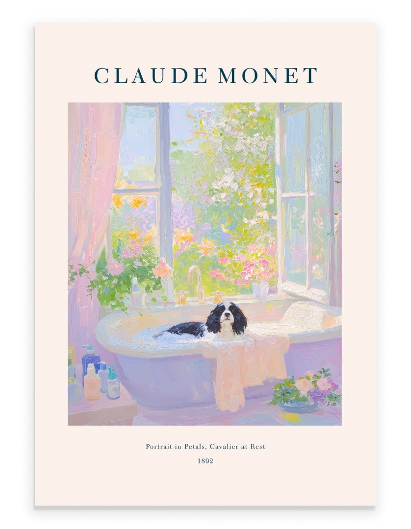 Cavalier King Charles Spaniel bathroom art print in Monet inspired style
