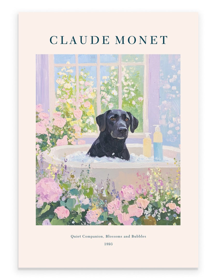 Black Labrador bathroom art print in Monet inspired impressionist style