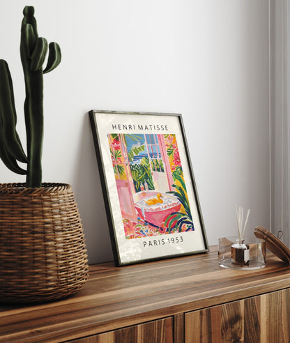 Bright and colorful bathroom scene with duck – framed art print