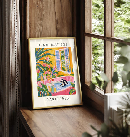 Colorful bathroom wall art featuring a skunk enjoying a bubble bath in lush surroundings.