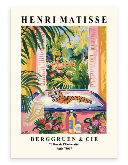 Matisse inspired tiger in bubble bath bathroom art print