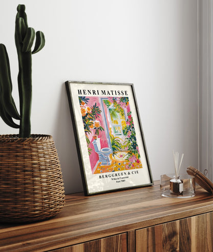 Playful Matisse inspired framed toilet print for bathroom wall decor.