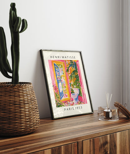Matisse inspired framed toilet artwork for playful and colorful bathroom decoration.