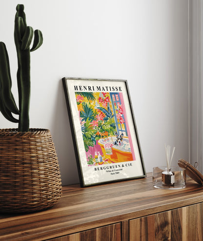 Cardigan Corgi in vibrant floral setting framed wall art.