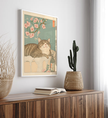 Japanese tabby cat in a bath