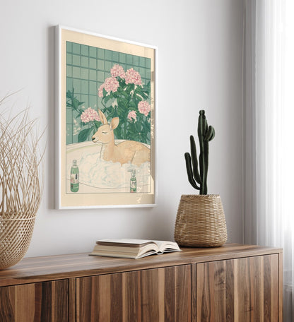 High-quality framed kangaroo bathroom wall art with floral accents
