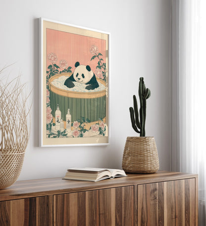 High-quality framed panda bathroom wall art with nature-inspired design