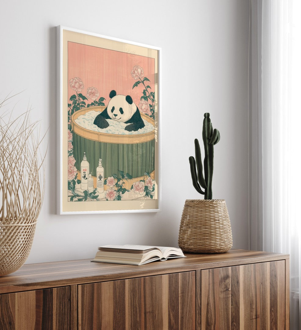 High-quality framed panda bathroom wall art with nature-inspired design