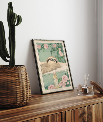 Peaceful sloth soaking in a tranquil bathroom setting