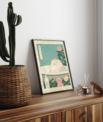 Tranquil owl artwork, ideal for calming bathroom décor