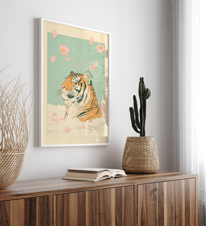 Tranquil Japanese tiger bath illustration