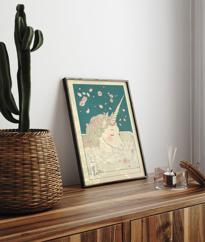 Framed art print of fantasy unicorn bathing