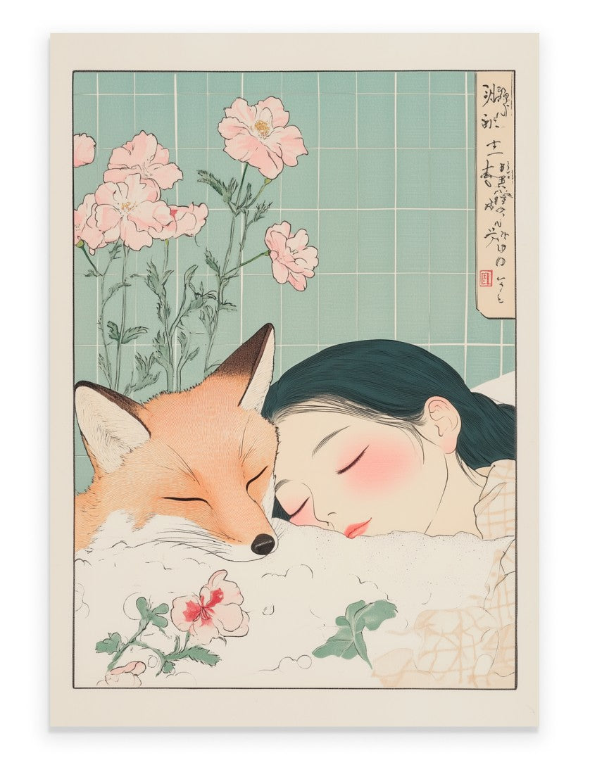 Mädchen und Fuchs – Japanischer Badezimmerdruck