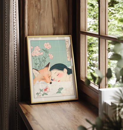 Mädchen und Fuchs – Japanischer Badezimmerdruck