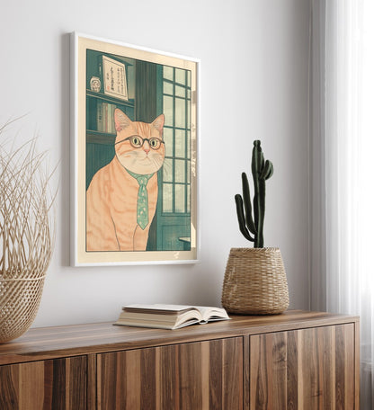 Cat dressed as a professional in a study or workspace