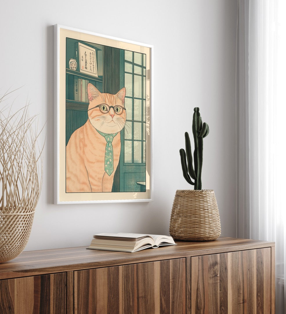 Cat dressed as a professional in a study or workspace