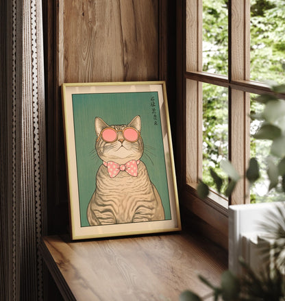 Stylish cat illustration with retro accessories