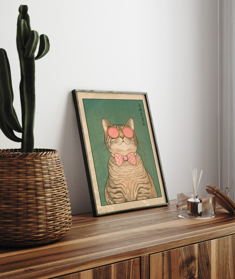 Quirky wall art of fashionable feline with attitude