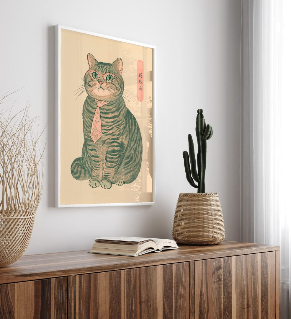 Funny business cat illustration in vintage style