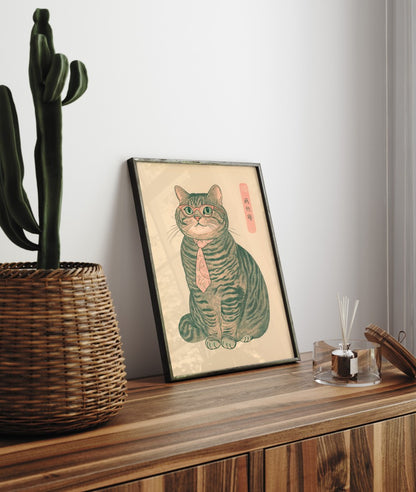 Cat in office attire with confident expression