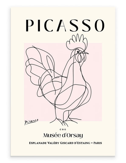 Picasso inspired rooster line art print in minimalist style