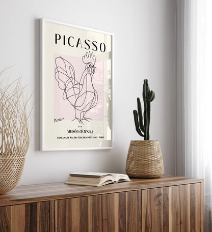 Framed Minimalist rooster line art poster in Picasso style