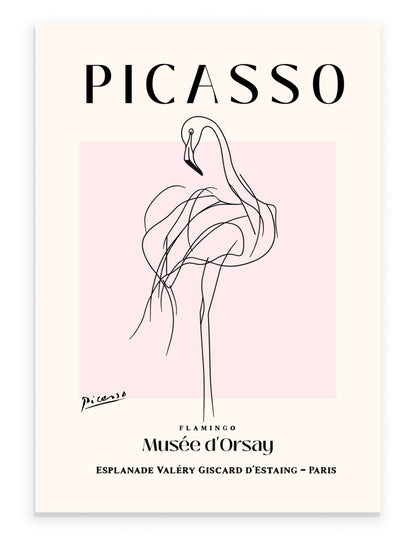 Picasso inspired flamingo line art print in minimalist style