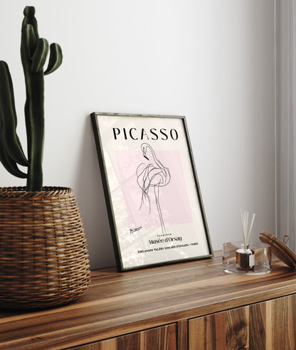 Modern Picasso flamingo art print framed wall decor