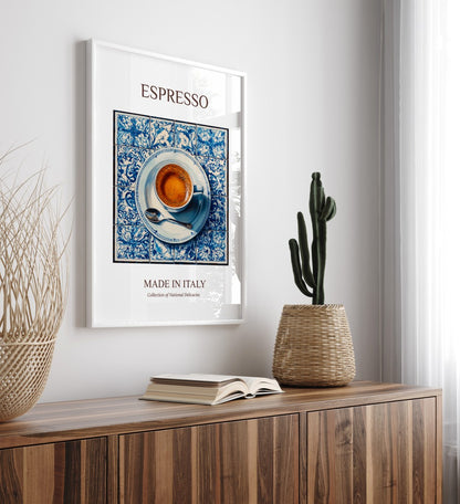 Italian espresso framed art print featuring coffee cup and spoon