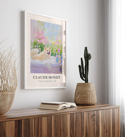 Impressionist Akita dog framed art print in Monet inspired style for wall decor