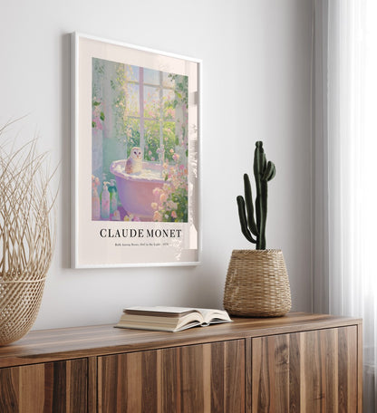 Impressionist barn owl framed bathroom art print in Monet inspired style