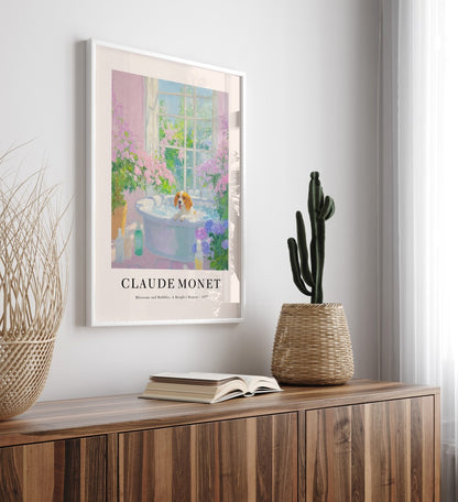 Impressionist Beagle framed bathroom art print in Monet inspired style