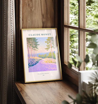 Framed pine forest path impressionist art print inspired by Monet
