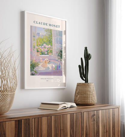 Impressionist Labrador framed bathroom art print in Monet inspired style
