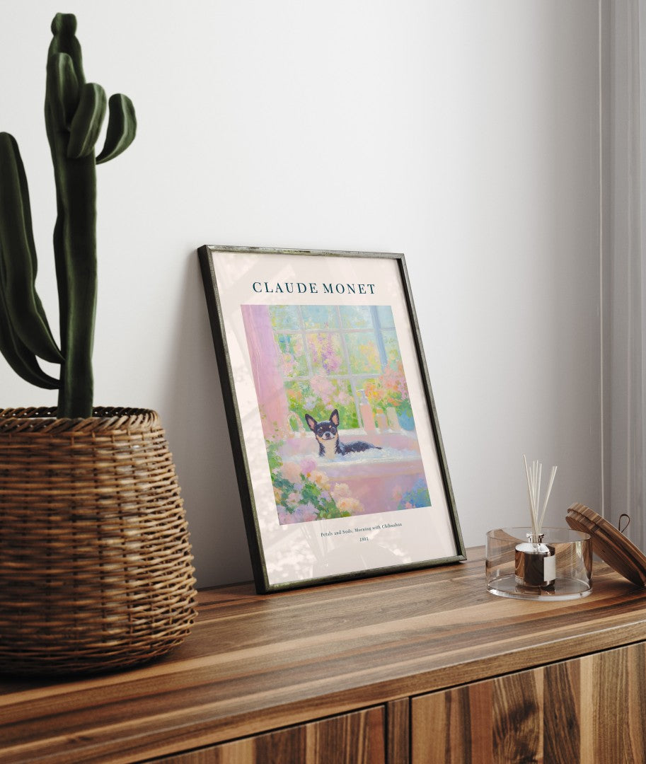 Chihuahua dog in bathtub Monet inspired bathroom art print
