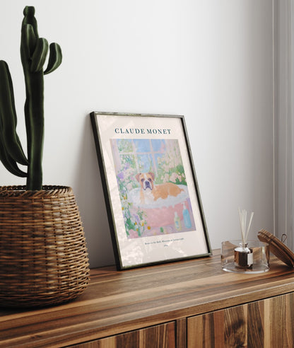 Impressionist Boxer in pastel bath scene, framed bathroom print wall art