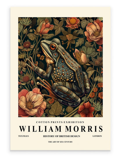 Frog and floral art print in William Morris inspired style