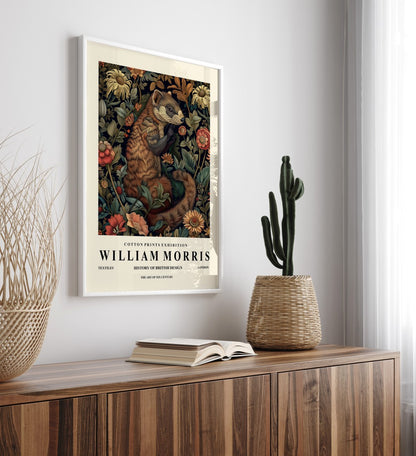 Wildlife ferret framed art print inspired by William Morris for wall decor
